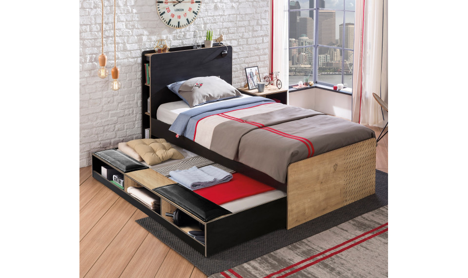 BLACK liisavoodi riiulidega (90x190 cm) | Black | ZIPhome.ee pilt 2