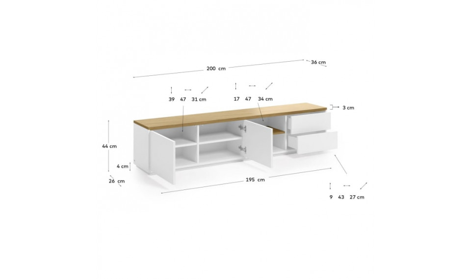 Abilen TV alus 200 cm valge | TV alused | ZIPhome.ee pilt 3